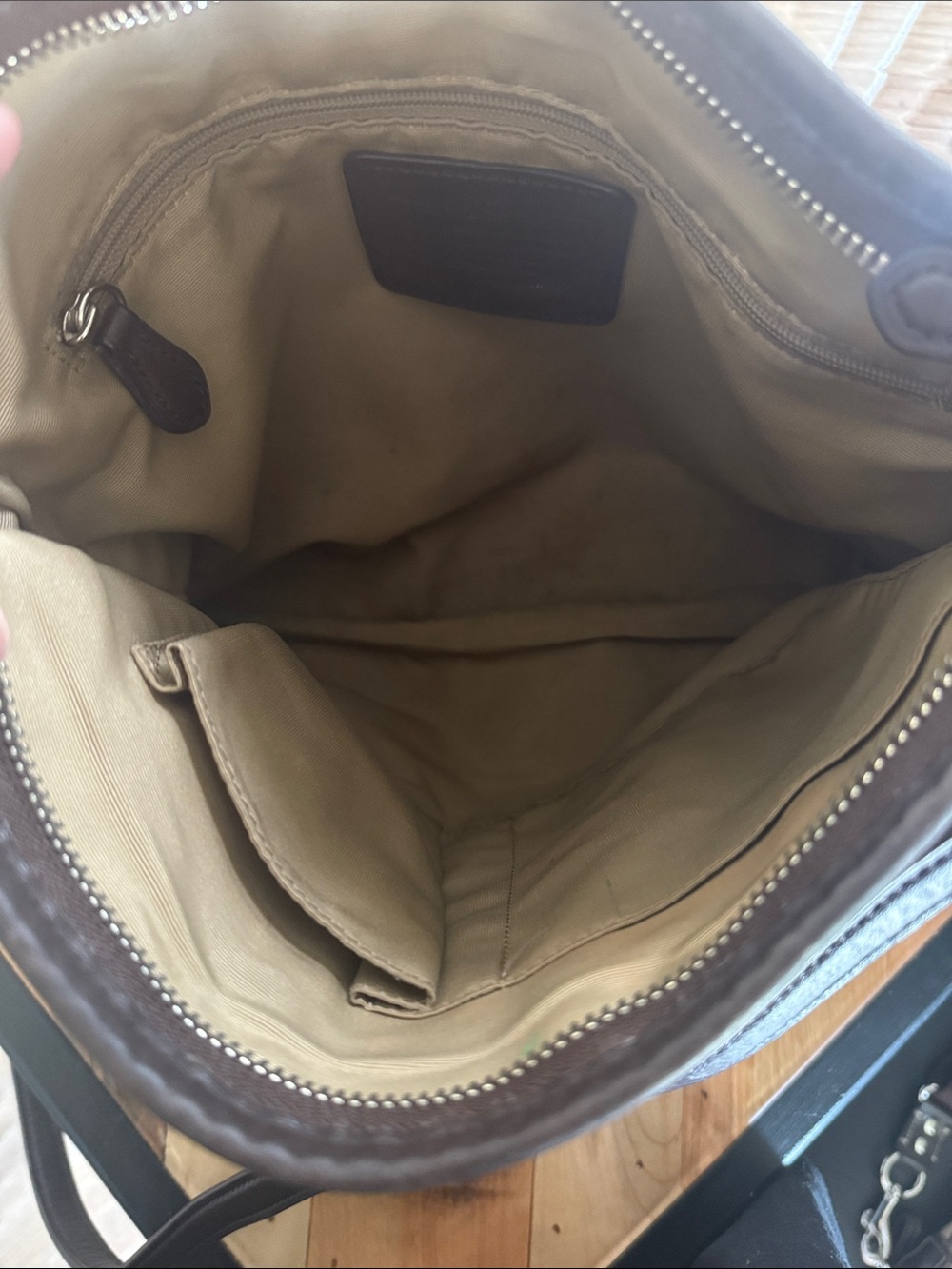 Coach Brown Signature Canvas Crossbody Bag with Dark Brown Trim - Picture 9 of 12